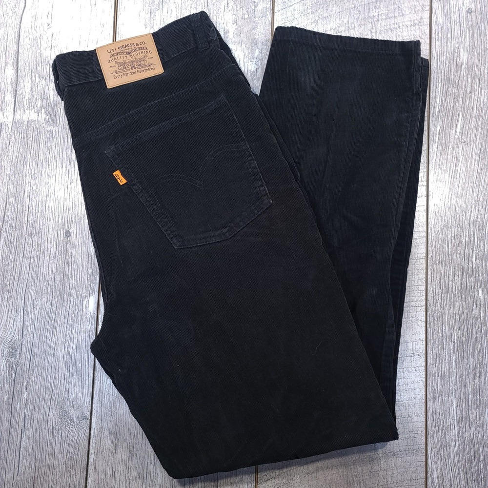 Levi's 619 Corduroy Pants Mens Size 34x30 Black Orange Tab Straight Leg